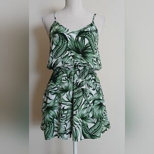 H&M Divided Green Palm Leaf Print Sleeveless Romper